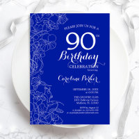 Royal Blue Floral 90th Birthday Party