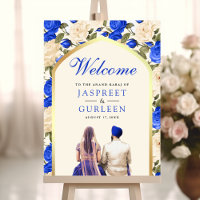 Royal Blue Floral Anand Karaj Wedding Welcome Sign