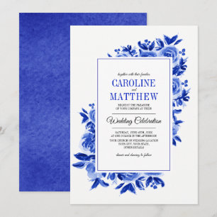 Royal Blue Floral Aquarelle Mariage Invitations