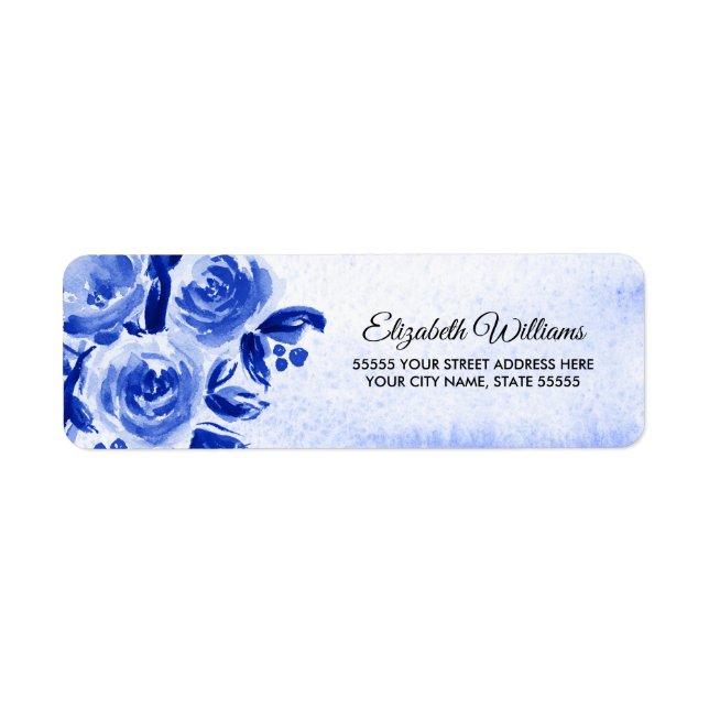 Royal Blue Floral Aquarelle Retour Adresse Étiquet (Devant)