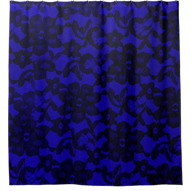 Royal Blue Floral Black Lace Shower Curtain (Front)