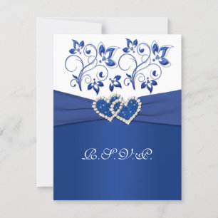 Royal Blue, Floral Blanc Coeurs joints Carte RSVP