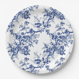 Royal Blue Floral Branch Garden Party Paper Plates