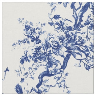 Royal Blue Floral Branch Toile Fabric