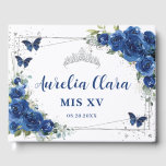 Royal Blue Floral Butterflies QUINCEAÑERA Mis XV  Guest Book<br><div class="desc">Cherish your special day for the years to come with a customized guest book. Featuring a quince girl in a royal blue gown, pretty royal blue flowers and blue and silver butterflies. Personalize it with your details easily and quickly, simply press the customise it button to further re-arrange and format...</div>