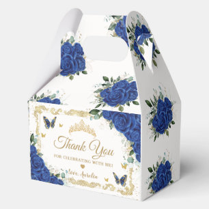 Royal Blue Floral Butterflies Quinceanera XV Gable Favor Box