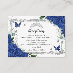 Royal Blue Floral Butterfly Quinceañera Reception Enclosure Card