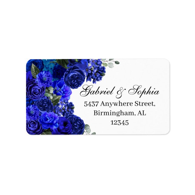Royal Blue Floral Étiquette de adresse (Devant)