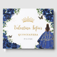 Royal Blue Floral Gold Princess Dress Quinceanera