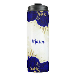 royal blue floral gold thermal tumbler