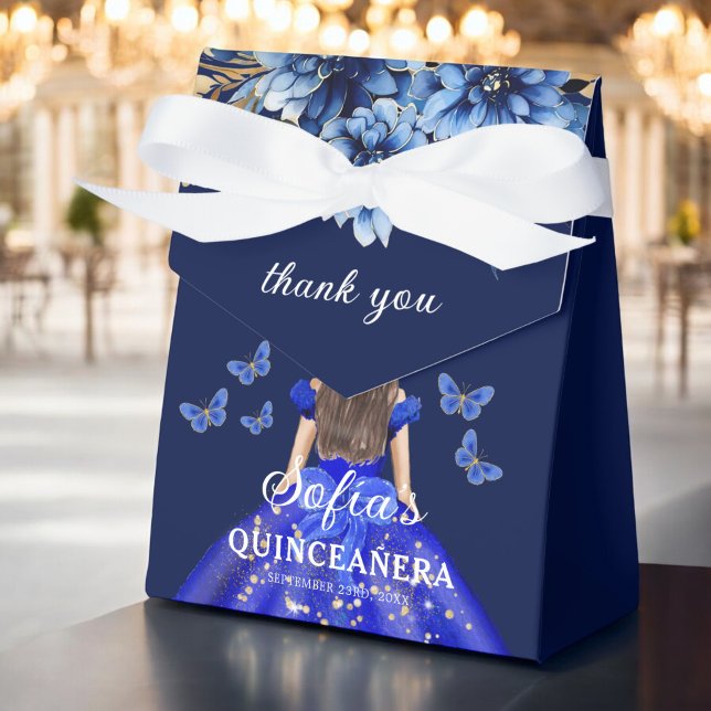 Royal Blue Floral Quinceañera Butterflies Favor Box (Creator Uploaded)