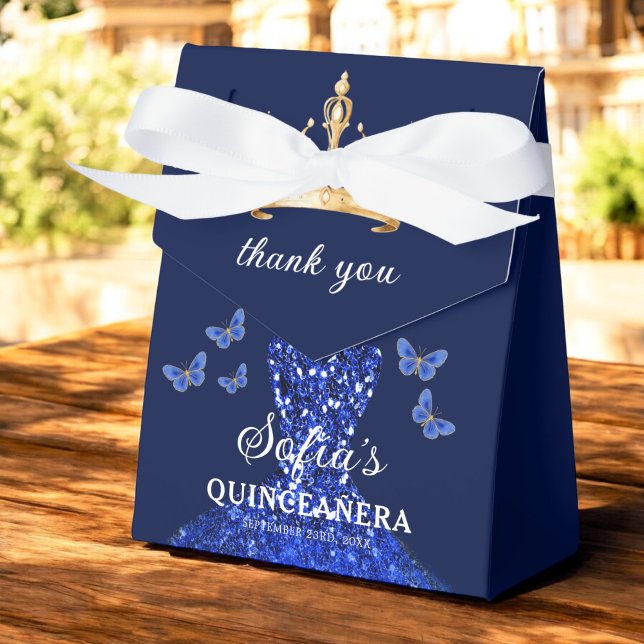 Royal Blue Floral Quinceañera Butterflies Favor Box (Creator Uploaded)