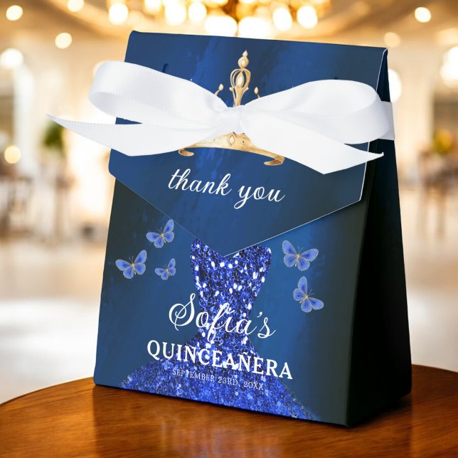 Royal Blue Floral Quinceañera Butterflies Favor Box (Creator Uploaded)