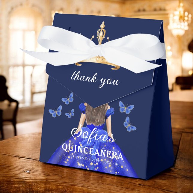 Royal Blue Floral Quinceañera Butterflies Favor Box (Creator Uploaded)