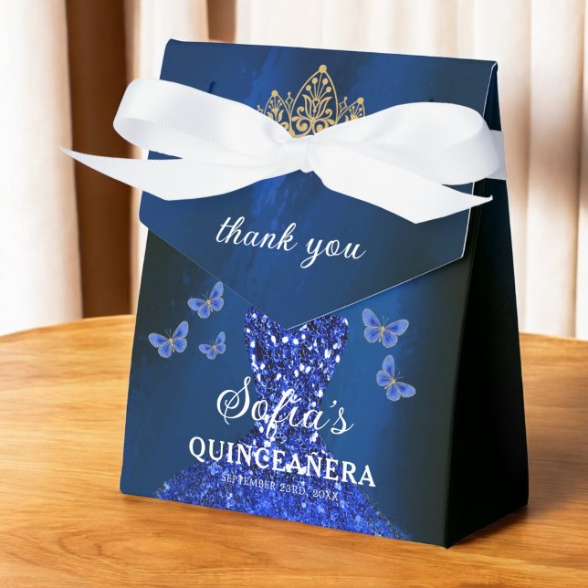 Royal Blue Floral Quinceañera Butterflies Favor Box (Creator Uploaded)