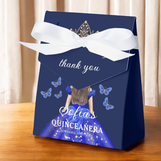 Royal Blue Floral Quinceañera Butterflies Favor Box (Creator Uploaded)