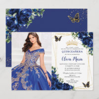 Royal Blue Floral Quinceañera Butterflies Picture