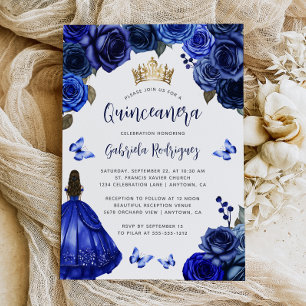 Royal Blue Floral Quinceañera Invitation
