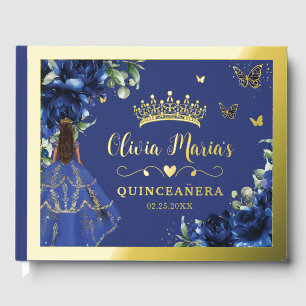 Royal Blue Floral Quinceanera Sweet 16 Princess Guest Book