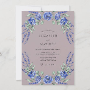 Royal Blue Floral Romantic Wedding Invitation