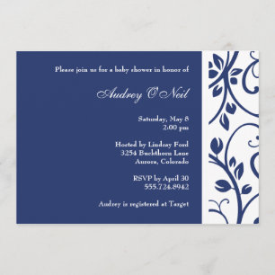 Royal Blue Floral Vine Baby Shower Invitation