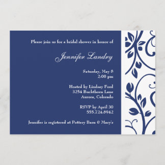 Royal Blue Floral Vine Bridal Shower Invitation
