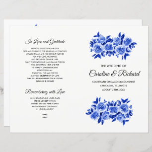 Royal Blue Floral Watercolor Wedding Program