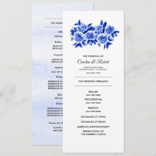 Royal Blue Floral Watercolor Wedding Program