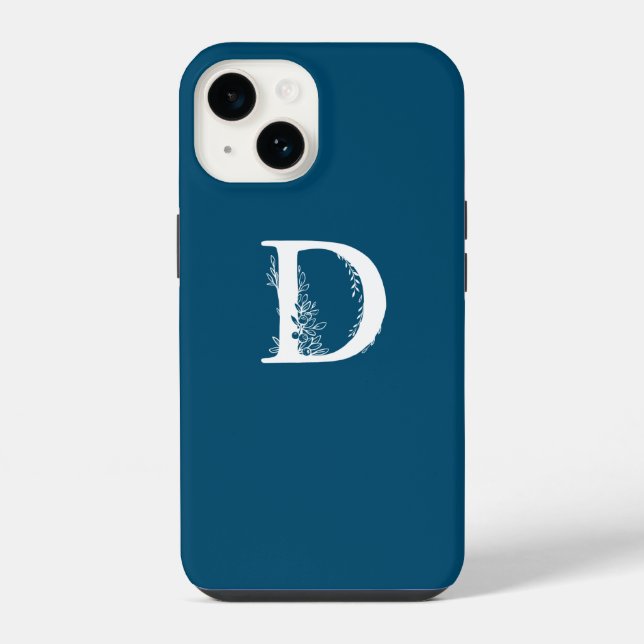 ROYAL BLUE FLORAL WHITE MONOGRAM LETTER D DESIGN  iPhone CASE (Back)