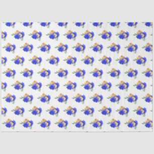 Royal Blue Flowers and Greenery Pattern Tissue Paper