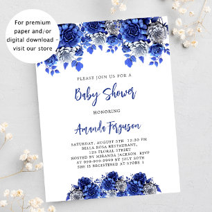 Royal blue flowers budget baby shower invitation flyer