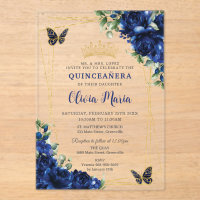 Royal Blue Flowers Floral Quinceañera Butterflies