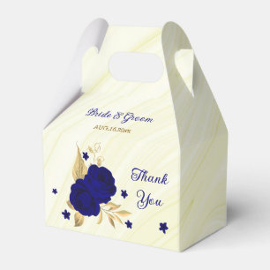 royal blue flowers gold leaves marble favor box