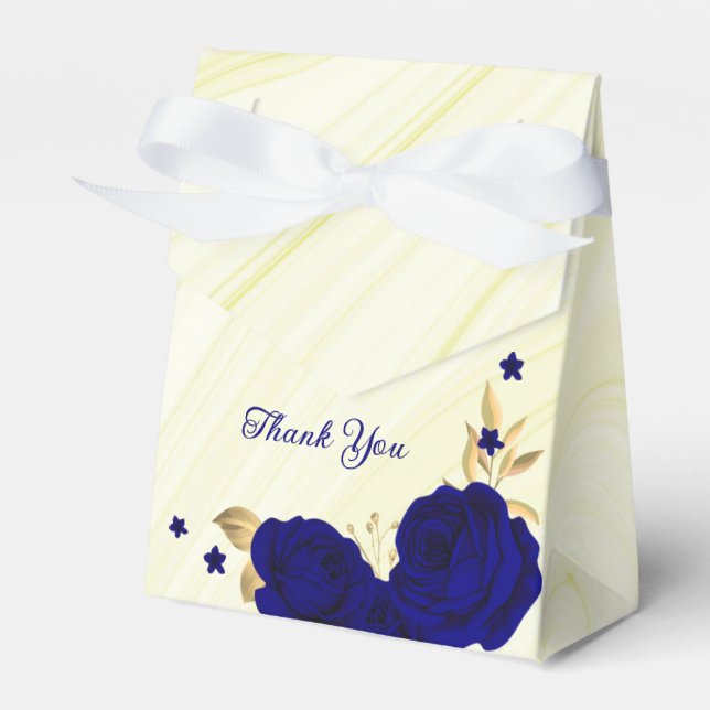 royal blue flowers gold leaves marble favor box (Front Side)