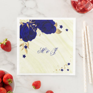 royal blue flowers gold leaves marble  napkin