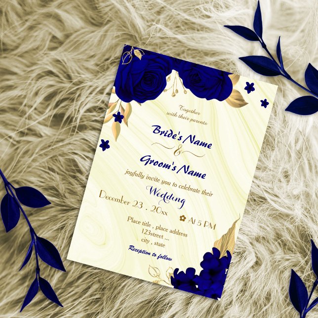 royal blue flowers gold wedding invitation (Creator Uploaded)