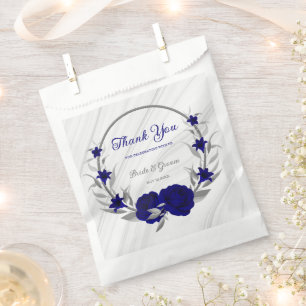 royal blue flowers silver leaves marble favour bag
