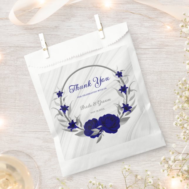 royal blue flowers silver leaves marble favour bag (Clipped)