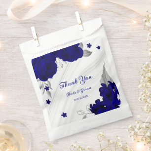 royal blue flowers silver leaves marble favour bag
