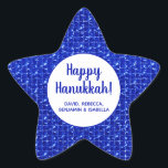 Royal Blue Foil Hanukkah Personalized Star Sticker<br><div class="desc">These fabulous gift tags would look great on all your Hanukkah gifts.  They are so festive in a star shape,  Happy Hanukkah,  and your first names in modern fonts.  They'll look so cute on your gifts.</div>