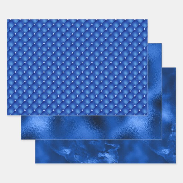 Royal Blue Foil Hanukkah Wrapping Paper Sheets (Set)