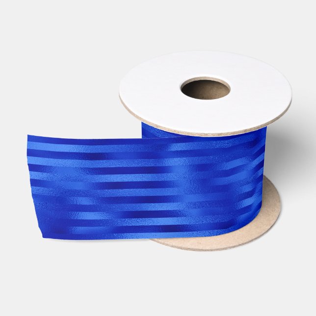 Royal Blue Foil Striped Hanukkah Satin Ribbon (Spool)