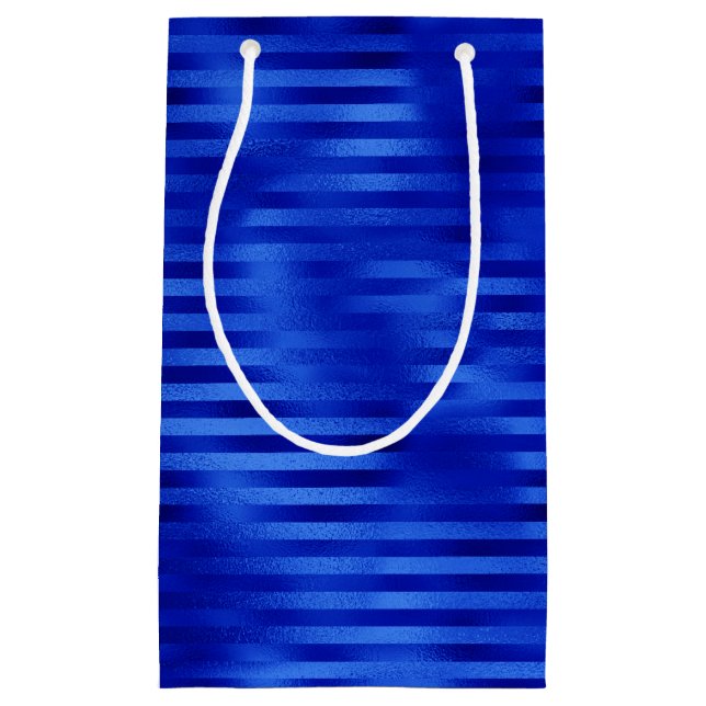 Royal Blue Foil Striped Hanukkah Small Gift Bag (Front)