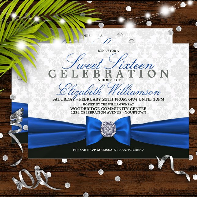 Royal Blue Formal Élégant Sweet 16 Invitation (Créateur téléchargé)