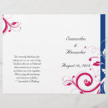 Royal Blue/Fuchsia Swirl Foldable Program<br><div class="desc">Celebrate your wedding with grace and sophistication with this pretty rich royal blue and fuchsia bright hot pink wedding matching set. Features a swirly and curling vine floral flower motif along the side with a reverse swirl effect on a white background. All Designs Copyright © www.CustomInvitesOnline.com This design is available...</div>