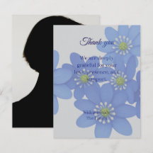 Royal blue funeral thank you card with photo
