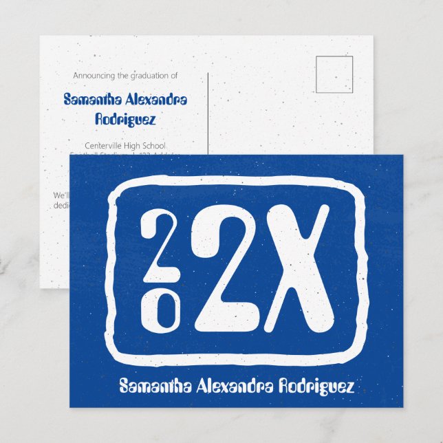 Royal Blue Funky Class Year Graduation Postcard (Front/Back)