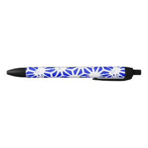 Royal blue geometric pattern black ink pen