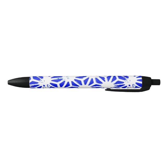 Royal blue geometric pattern black ink pen (Bottom)