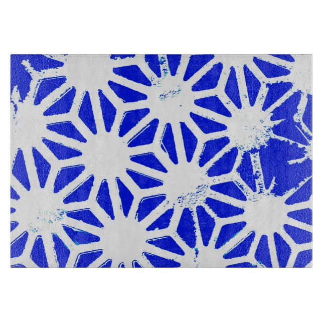 Royal blue geometric pattern cutting board (Front)